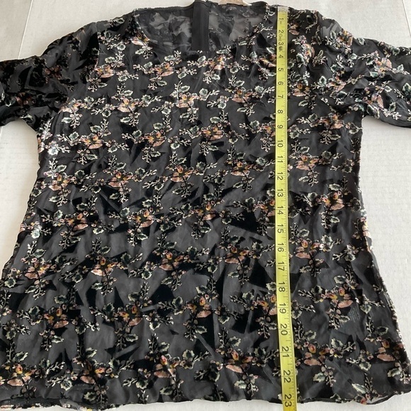 New Rebecca Taylor Womens Top 8 Floral Velvet Semi Sheer Silk Blend Black - Picture 10 of 13